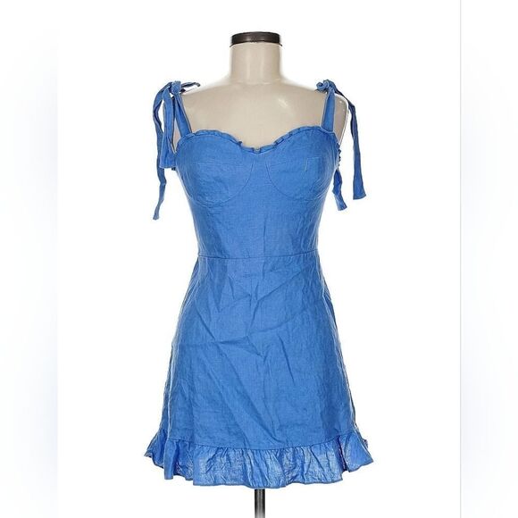 Reformation Desiree Linen Dress Blue in Size 8 - Picture 1 of 9